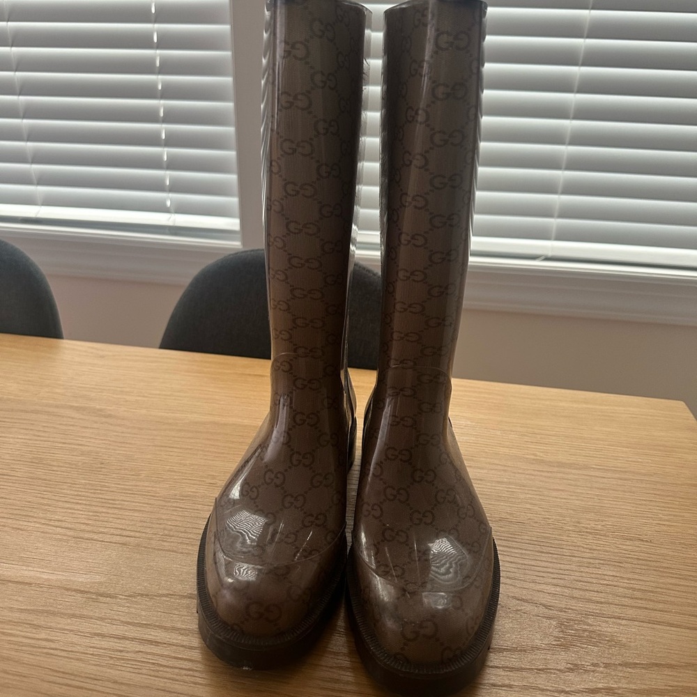 Gucci Brown Monogram Rain Boots